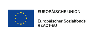 Logo der Europäischen Union/Europäischer Sozialfonds/ REACT-EU (gelbe Sterne auf blauem Hintergrund)